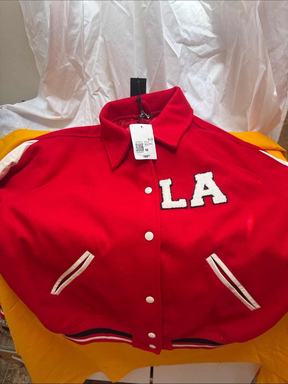 Forever 21 Red LA Varsity Jacket with White Trim